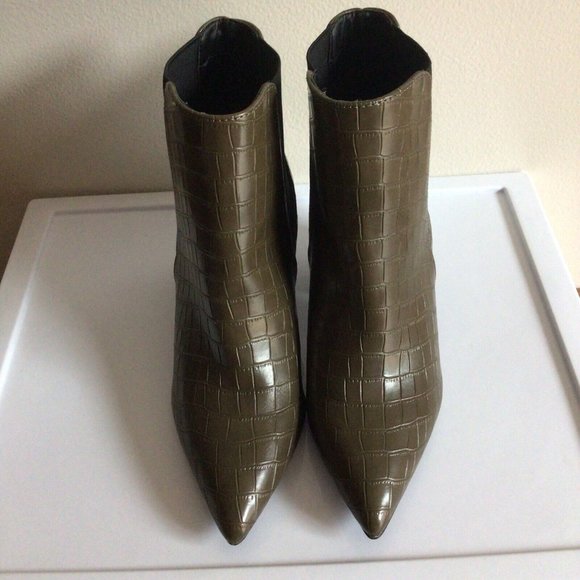 Lulu's Olive Croc-Embossed Ankle Boots - Picture 3 of 10